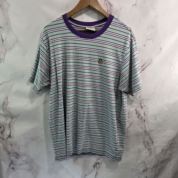 Teddy Fresh T Shirt Mens Large Blue Purple Short Sleeve Crew Striped Ringer - Picture 1 of 14
